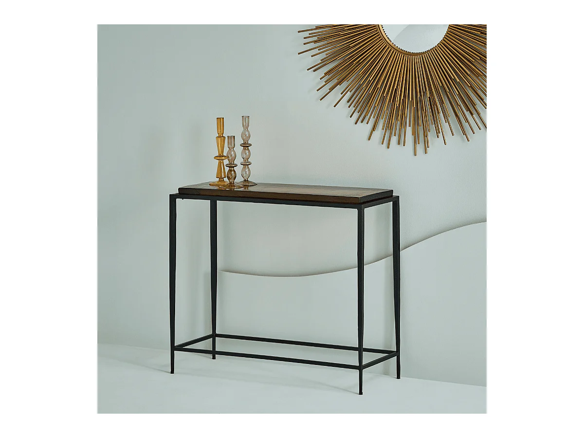 Kleine console van gerookt glas en zwart metaal L80 cm - IGLOO