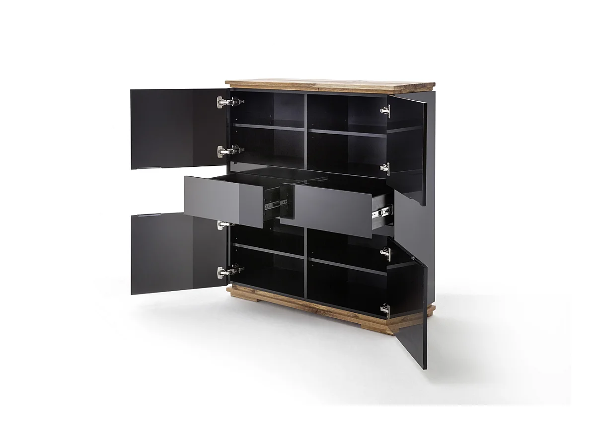 Commode en laqué noir brillant - L102 x H115 x P40 cm