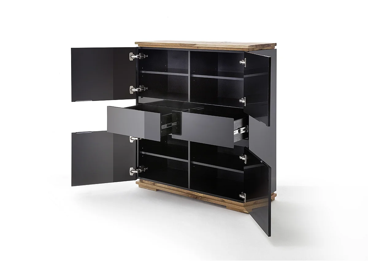 Commode en laqué noir brillant - L102 x H115 x P40 cm