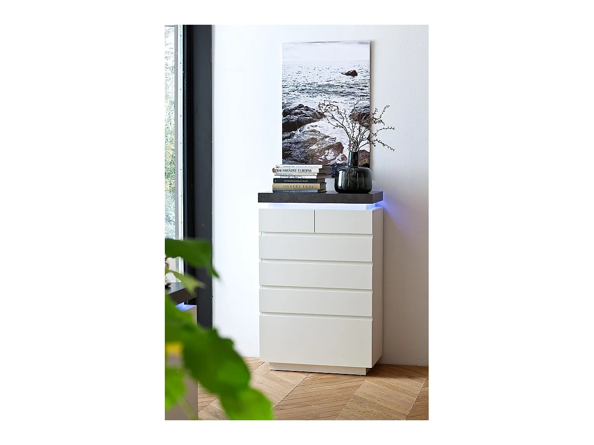 Commode, meuble de rangement avec 6 tiroirs - Longueur 73 x Hauteur 113 x Profondeur 40 cm