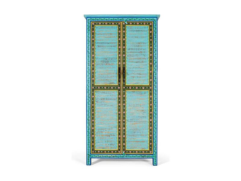 Kleiderschrank aus Mangoholz mit handgefertigtem Design 2 m hoch