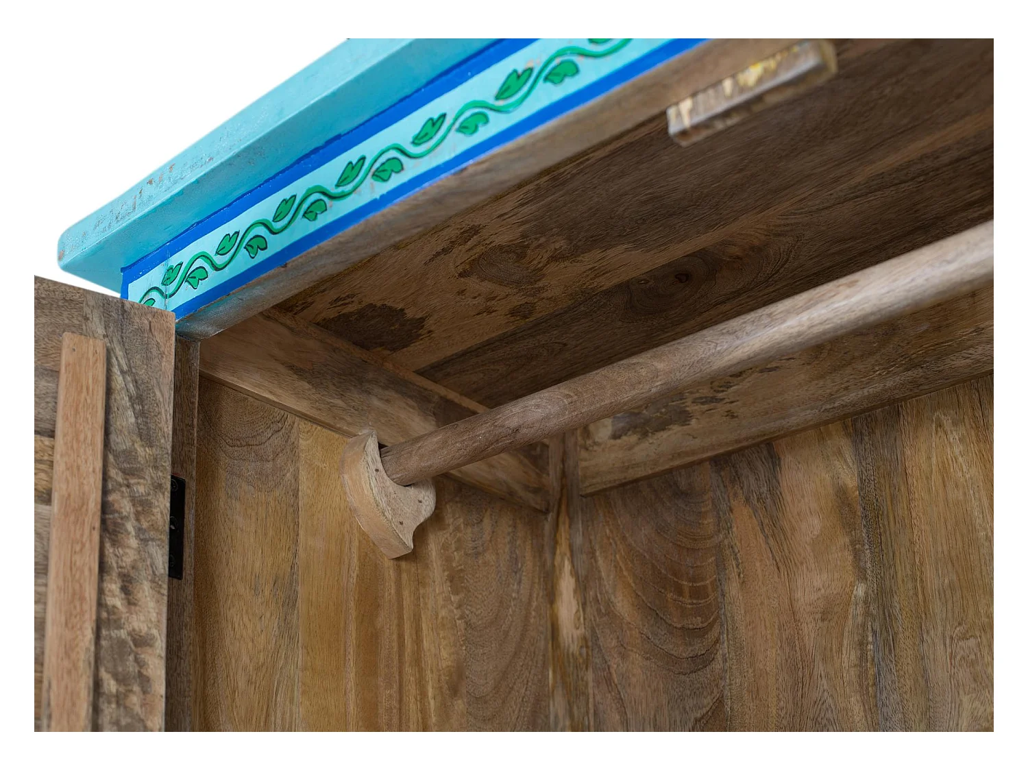 Kleiderschrank aus Mangoholz mit handgefertigtem Design 2 m hoch