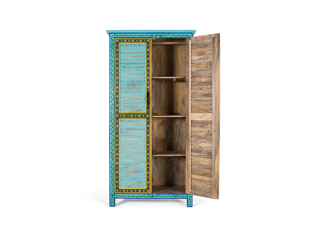 Kleiderschrank aus Mangoholz mit handgefertigtem Design 2 m hoch