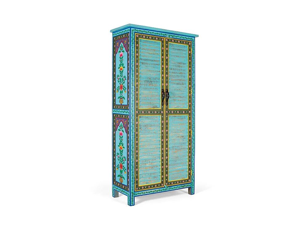 Kleiderschrank aus Mangoholz mit handgefertigtem Design 2 m hoch