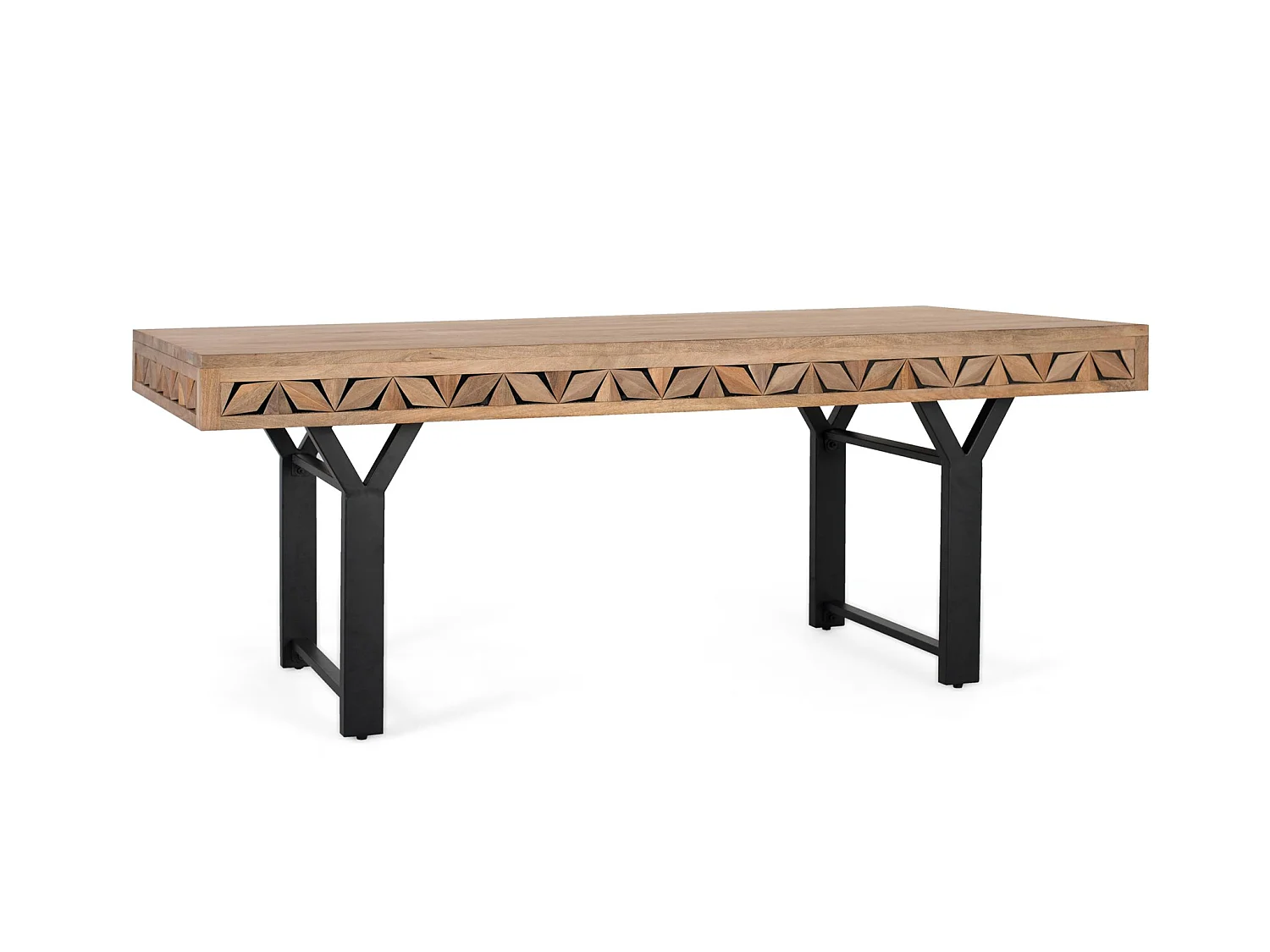 Mesa de jantar em madeira de mangueira, 200 cm, estilo geométrico contemporâneo - 77 x 200 x 100 cm