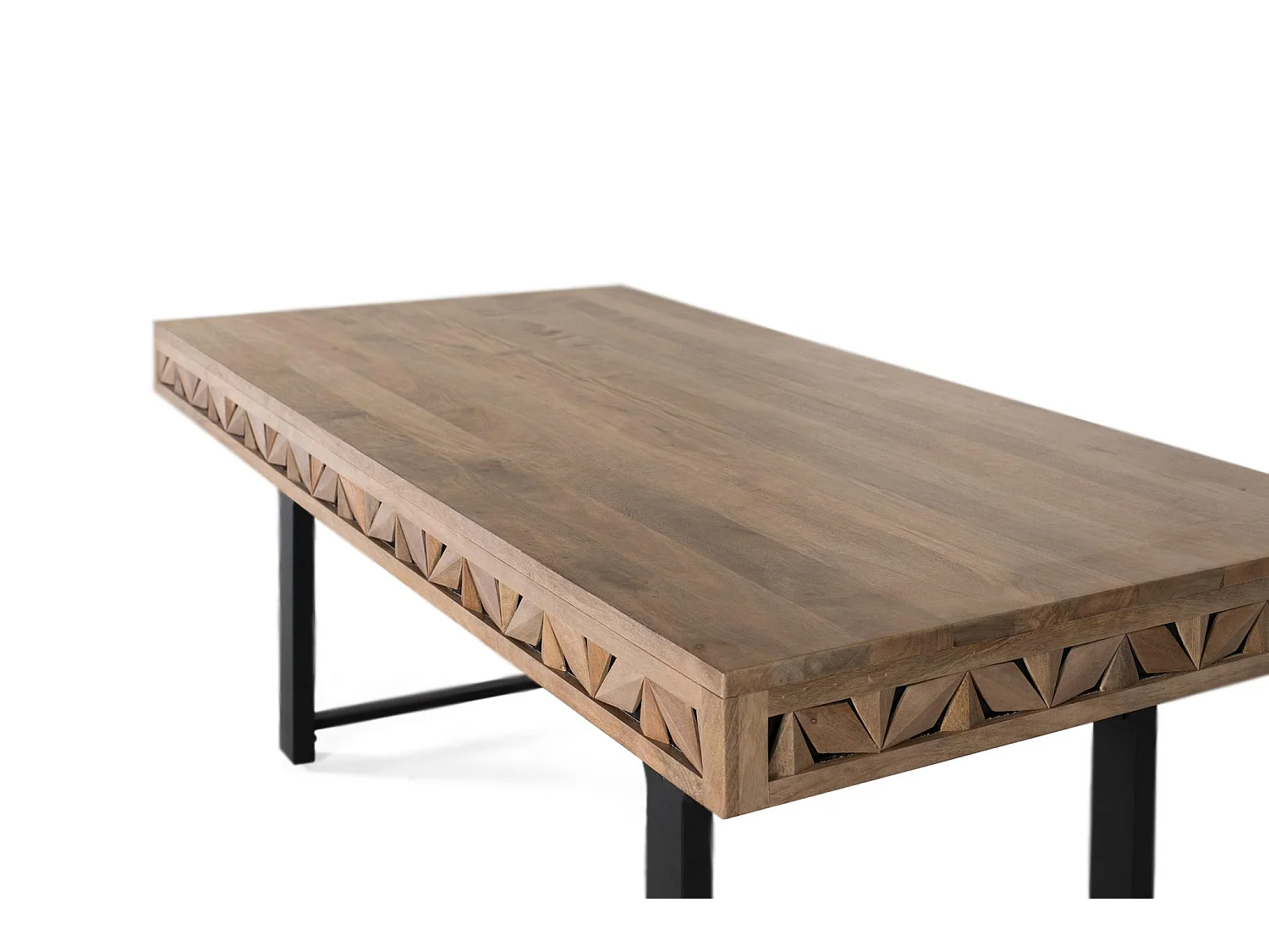Mesa de jantar em madeira de mangueira, 200 cm, estilo geométrico contemporâneo - 77 x 200 x 100 cm