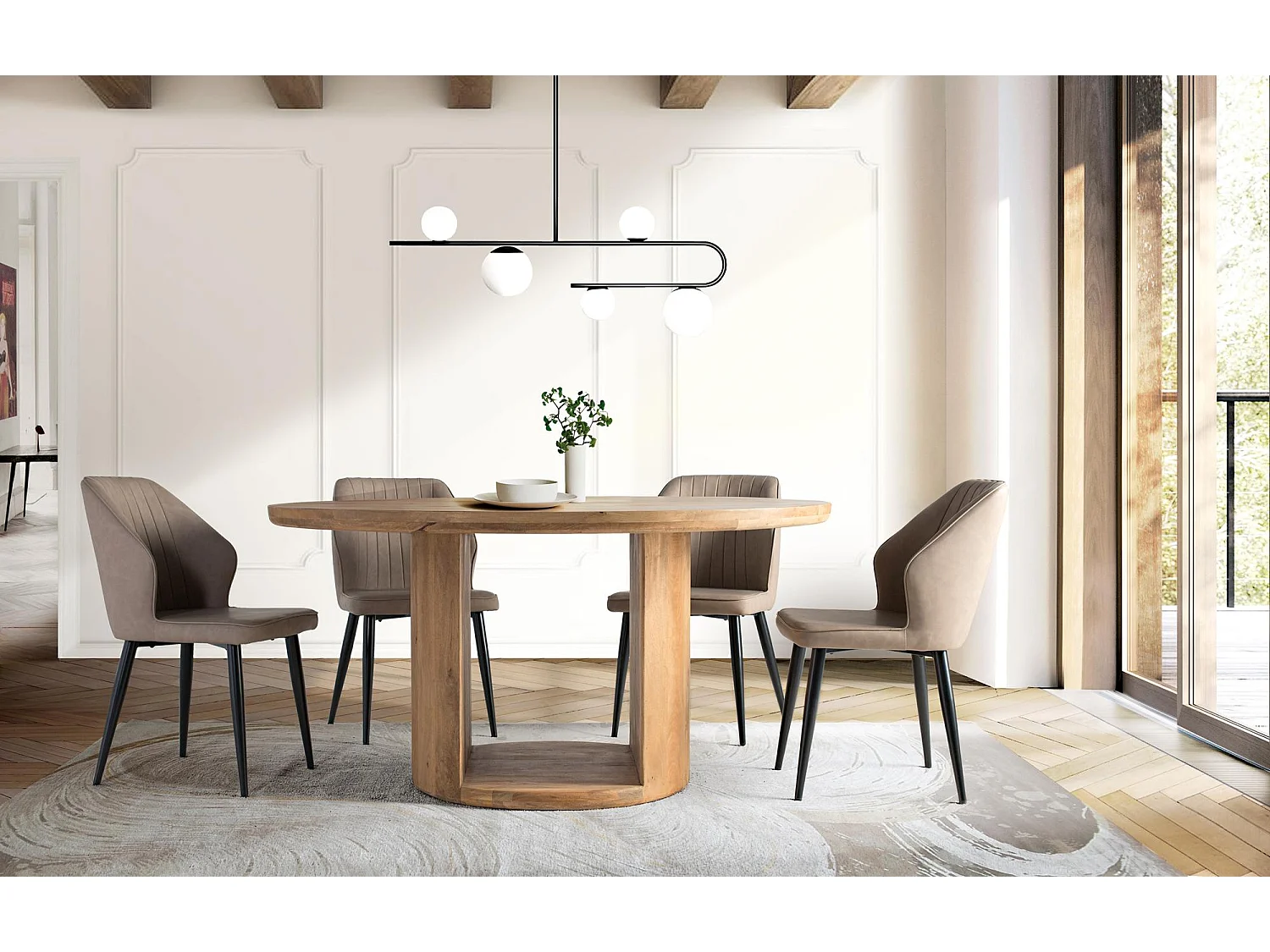 Table en bois de manguier avec plateau rond de 150 cm de diamètre