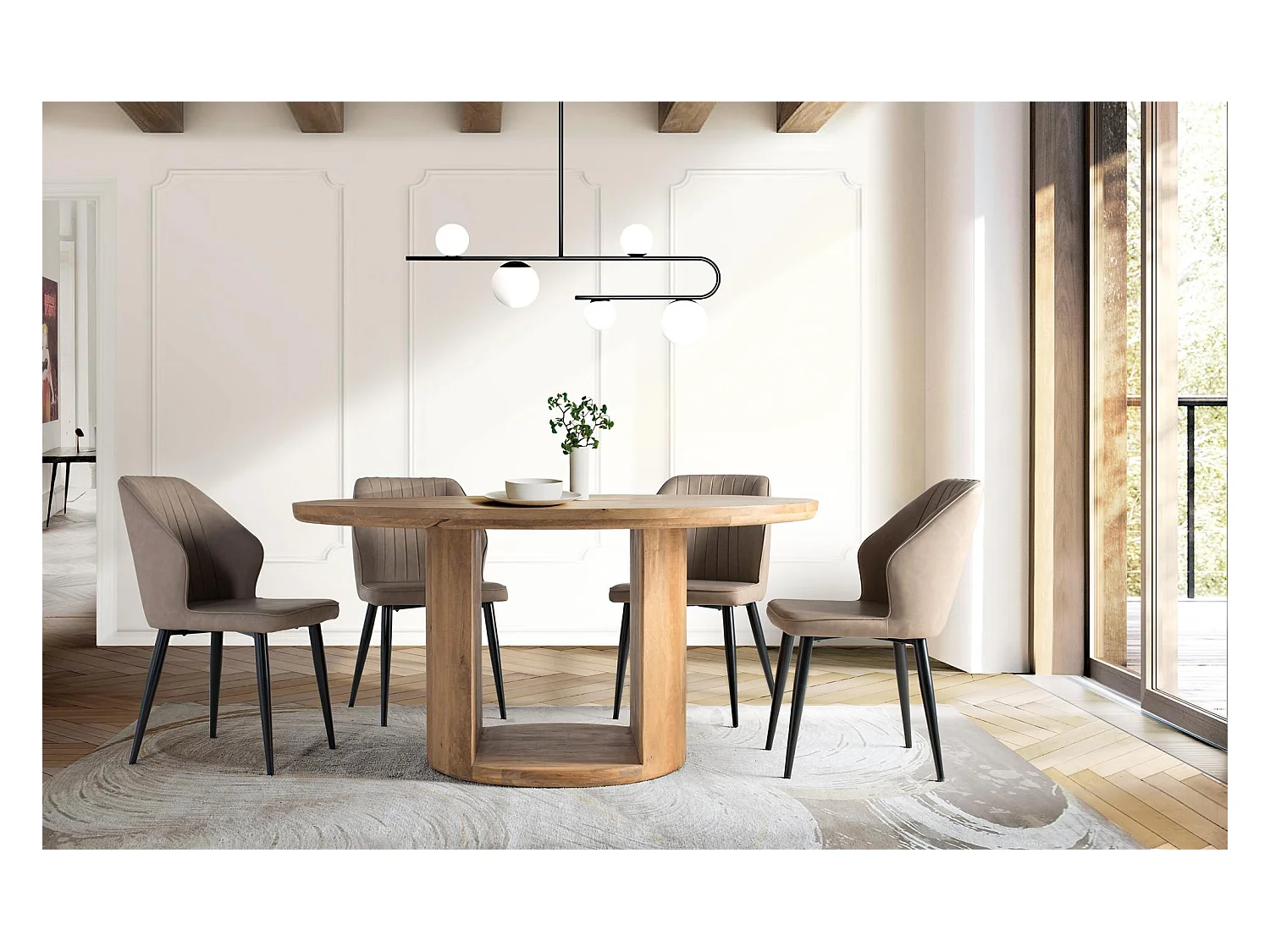 Table en bois de manguier avec plateau rond de 150 cm de diamètre