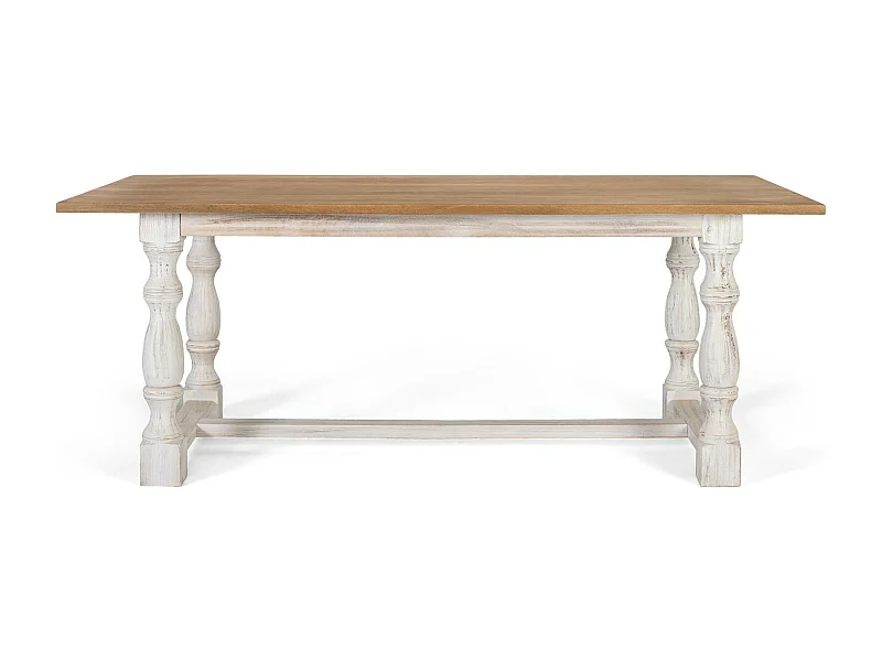 Table à manger rectangulaire avec pieds tournés en blanc 200 cm