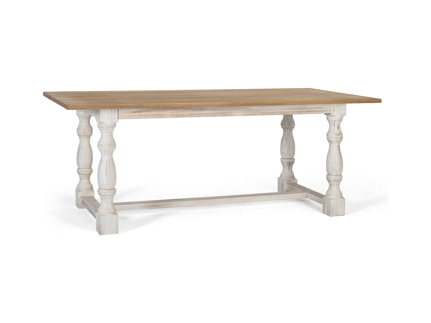 Table à manger rectangulaire avec pieds tournés en blanc 200 cm