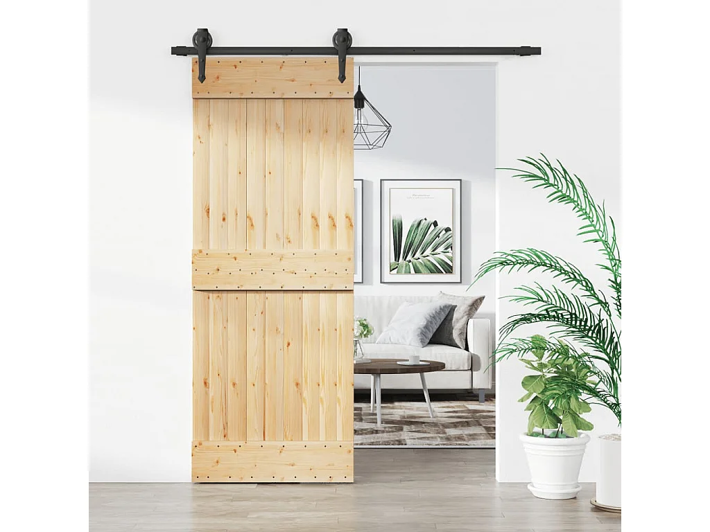 Drzwi przesuwne z litego drewna sosnowego 80x210 cm z zestawem okuć