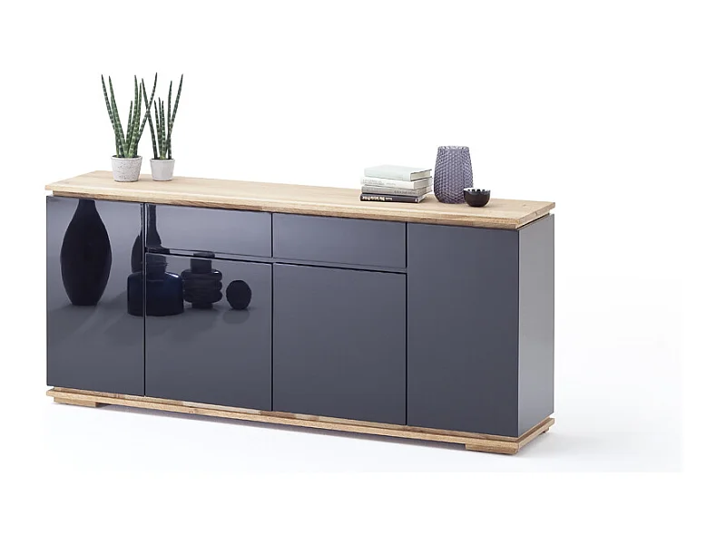 Commode en chêne massif laqué noir brillant - L182 x H81 x P40 cm