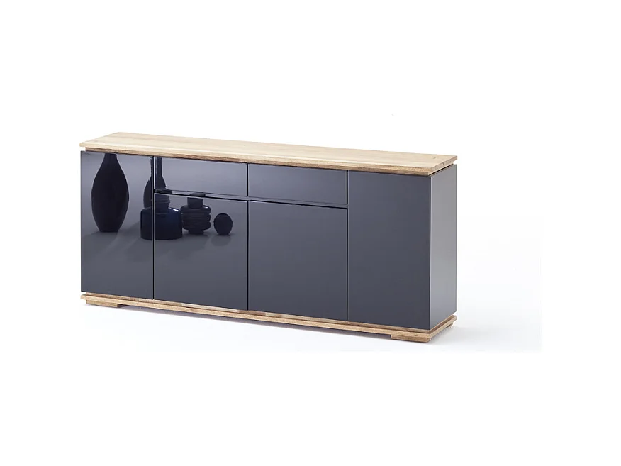 Commode en chêne massif laqué noir brillant - L182 x H81 x P40 cm