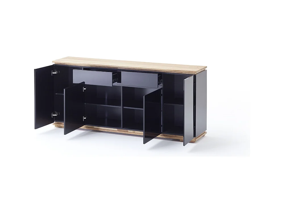 Commode en chêne massif laqué noir brillant - L182 x H81 x P40 cm