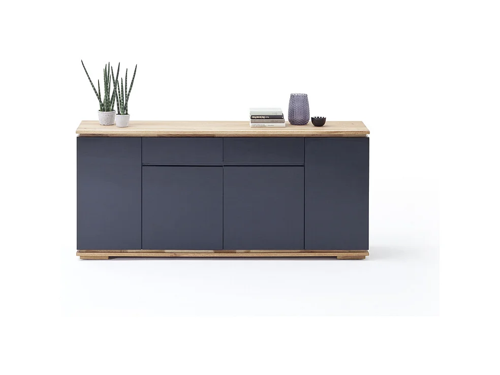 Commode en chêne massif laqué noir brillant - L182 x H81 x P40 cm