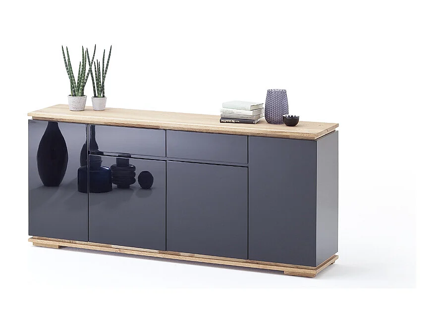 Commode en chêne massif laqué noir brillant - L182 x H81 x P40 cm