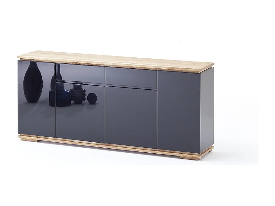 Commode en chêne massif laqué noir brillant - L182 x H81 x P40 cm