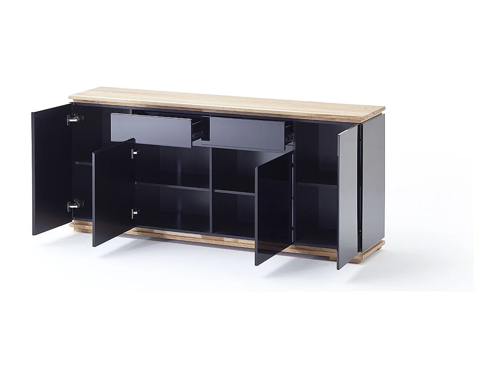 Commode en chêne massif laqué noir brillant - L182 x H81 x P40 cm