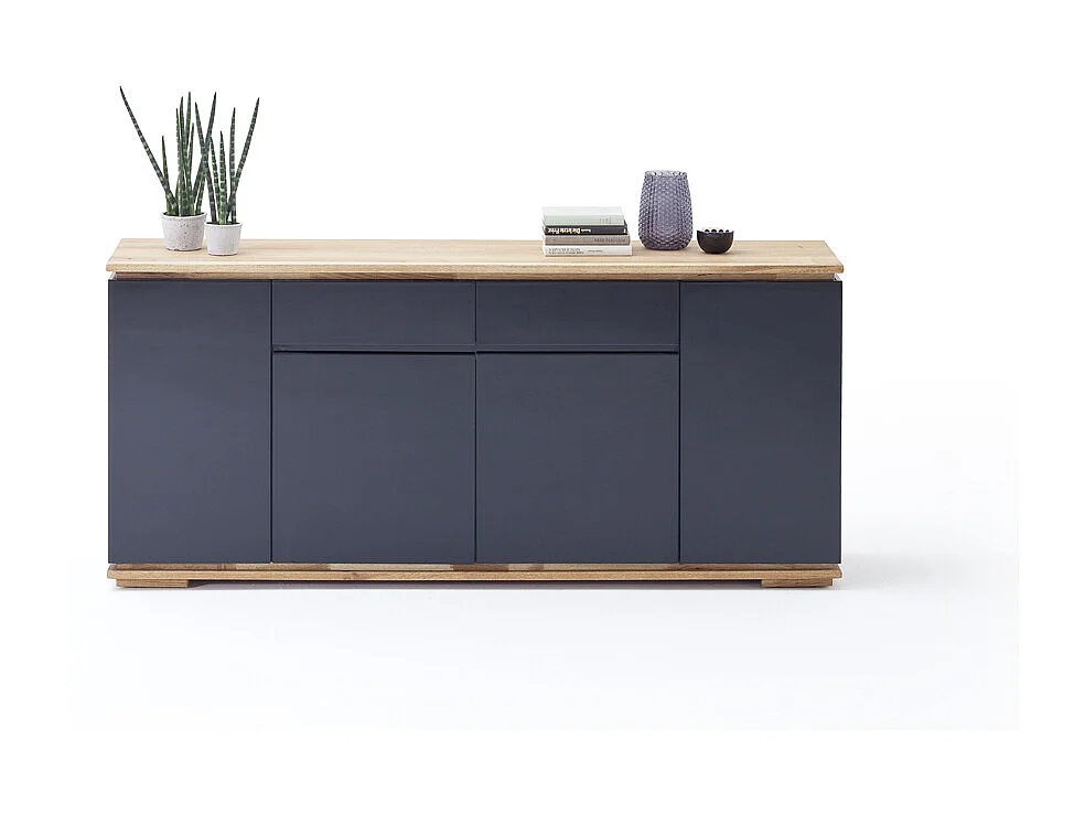 Commode en chêne massif laqué noir brillant - L182 x H81 x P40 cm