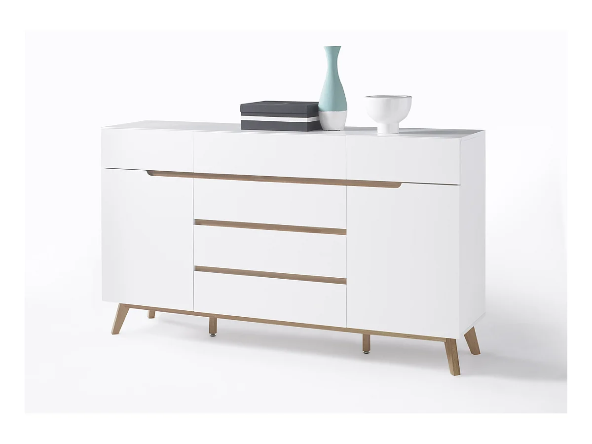 Commode en laqué blanc mat avec piètement en chêne - L169 x H101 x P40 cm