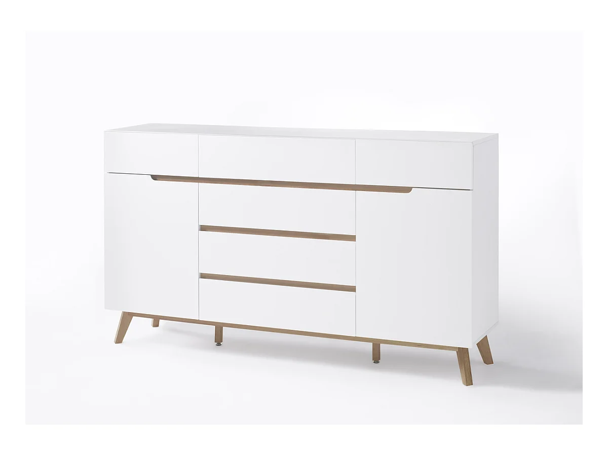 Commode en laqué blanc mat avec piètement en chêne - L169 x H101 x P40 cm