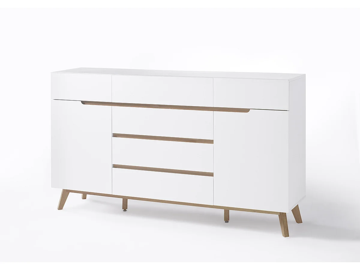 Commode en laqué blanc mat avec piètement en chêne - L169 x H101 x P40 cm