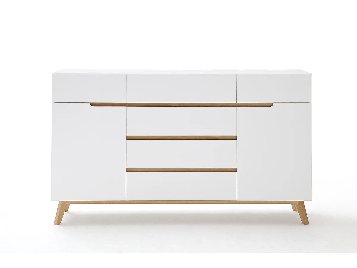 Commode en laqué blanc mat avec piètement en chêne - L169 x H101 x P40 cm