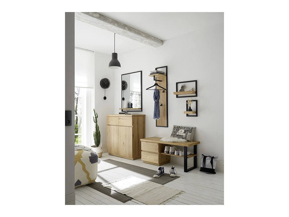 Vestiaire / panneau mural coloris chêne / noir - Longueur 30 x hauteur 125 x profondeur 27 cm