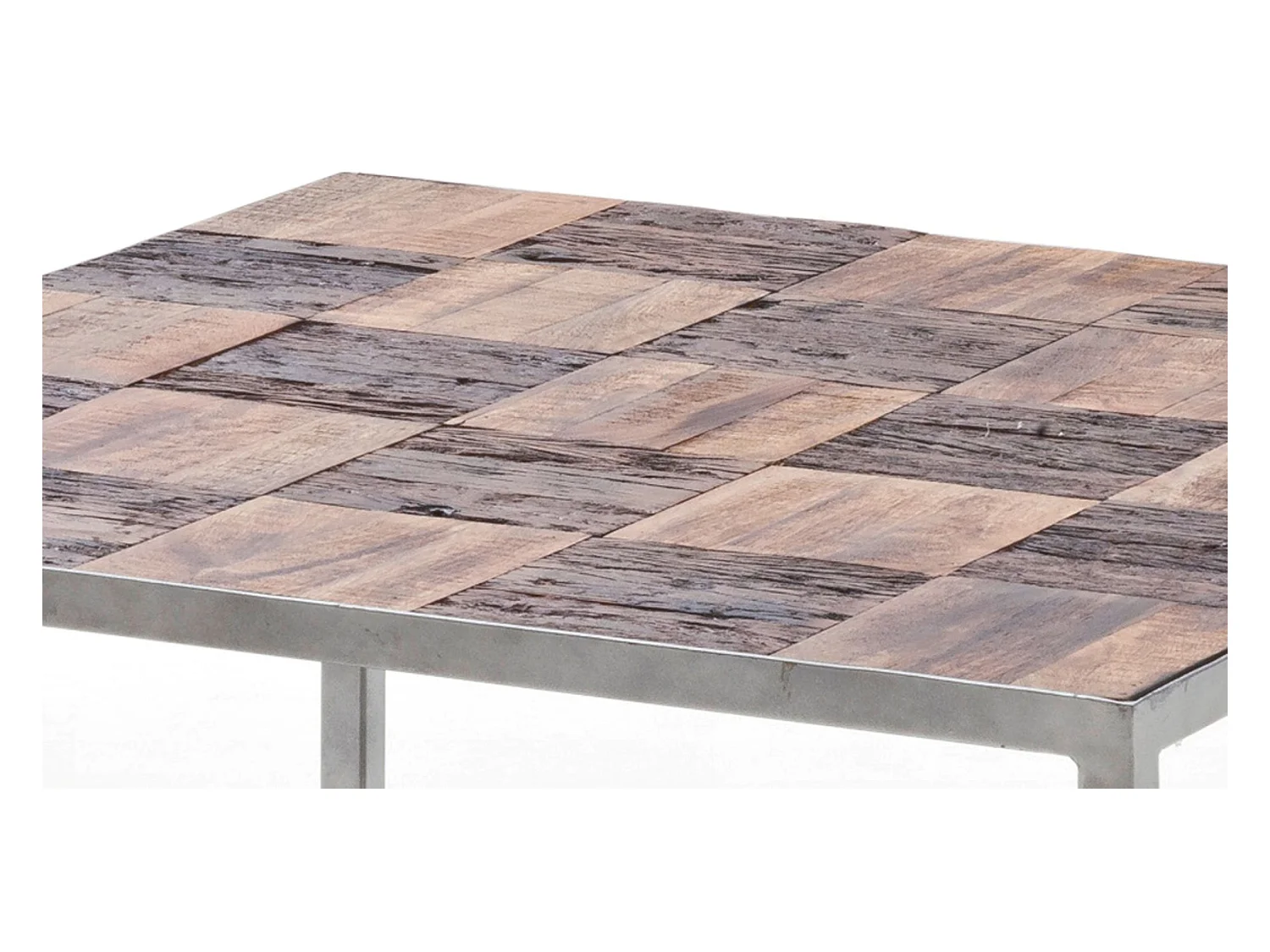Table basse en bois avec piètement en métal laqué argent - L110 x H35 x P60 cm