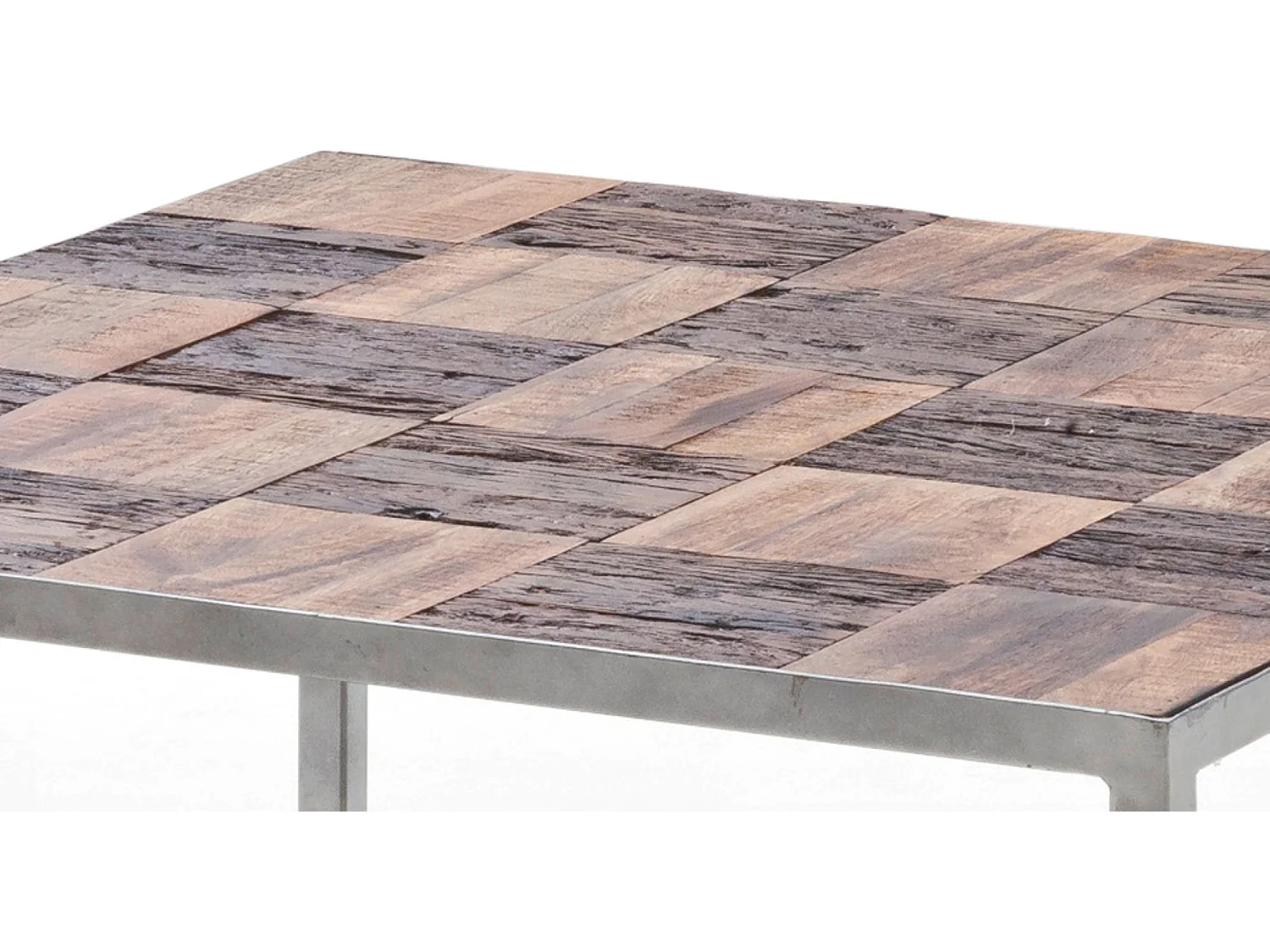 Table basse en bois avec piètement en métal laqué argent - L110 x H35 x P60 cm
