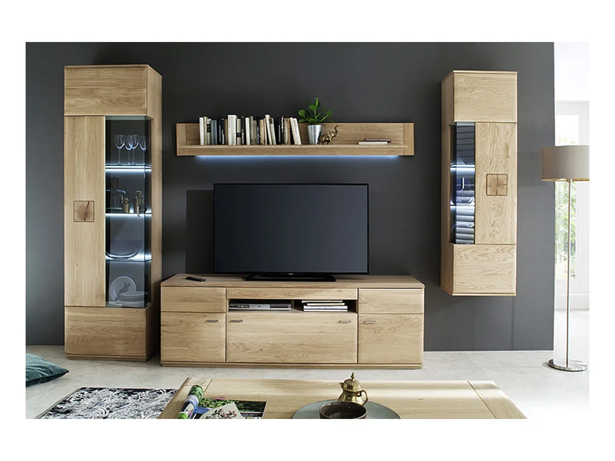 Ensemble séjour 4 éléments en chêne massif bianco avec LED