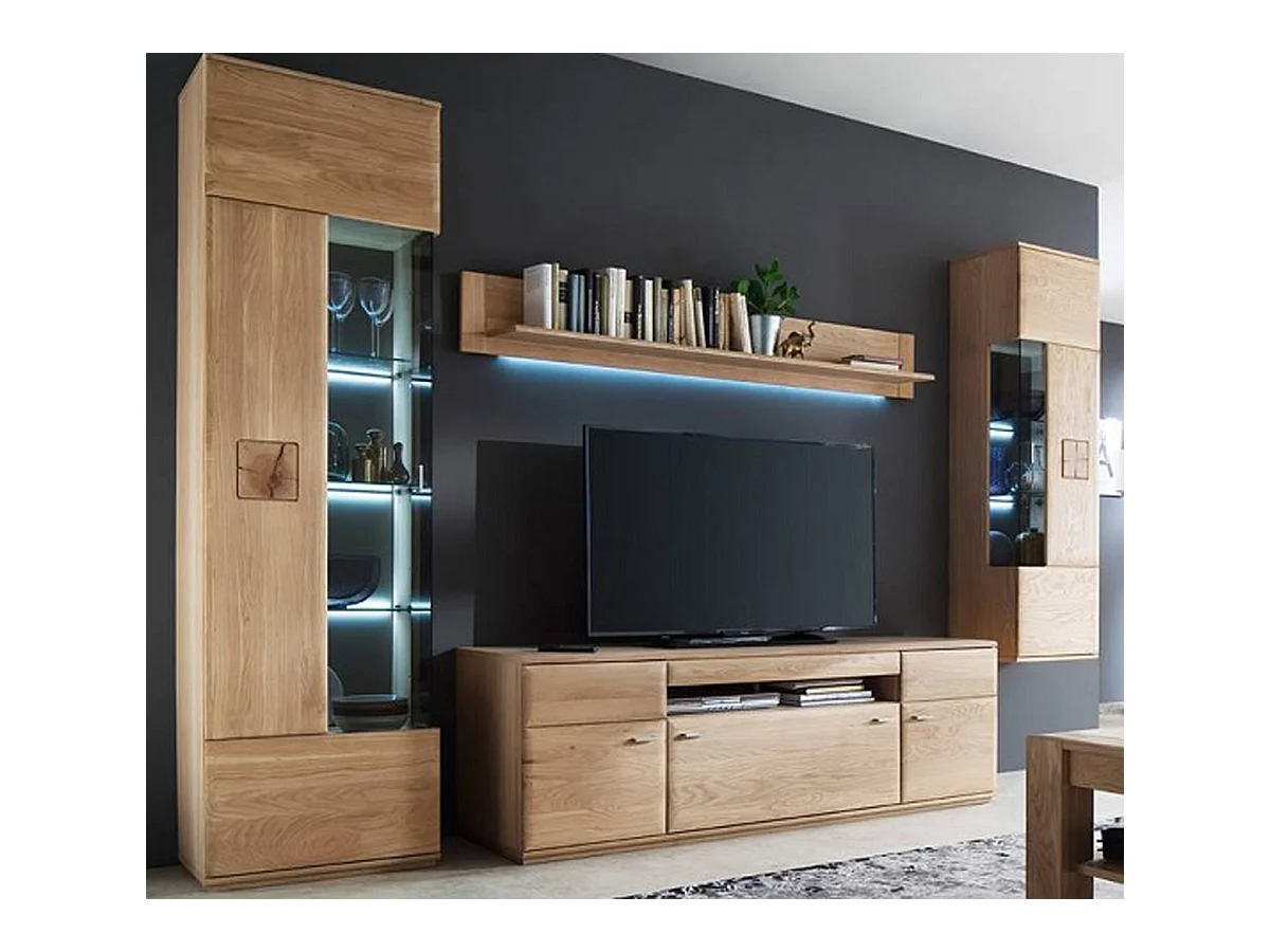 Ensemble séjour 4 éléments en chêne massif bianco avec LED