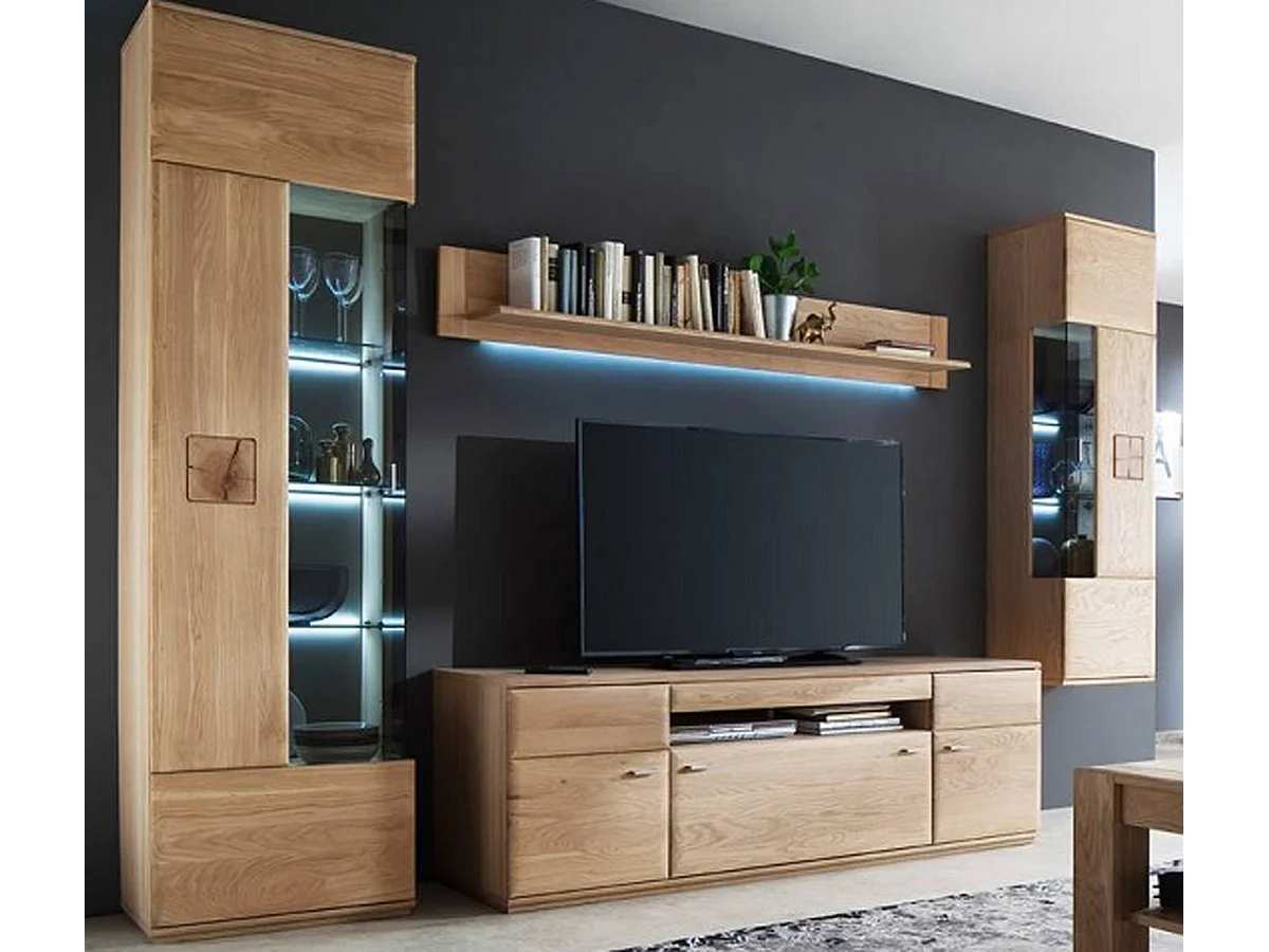 Ensemble séjour 4 éléments en chêne massif bianco avec LED