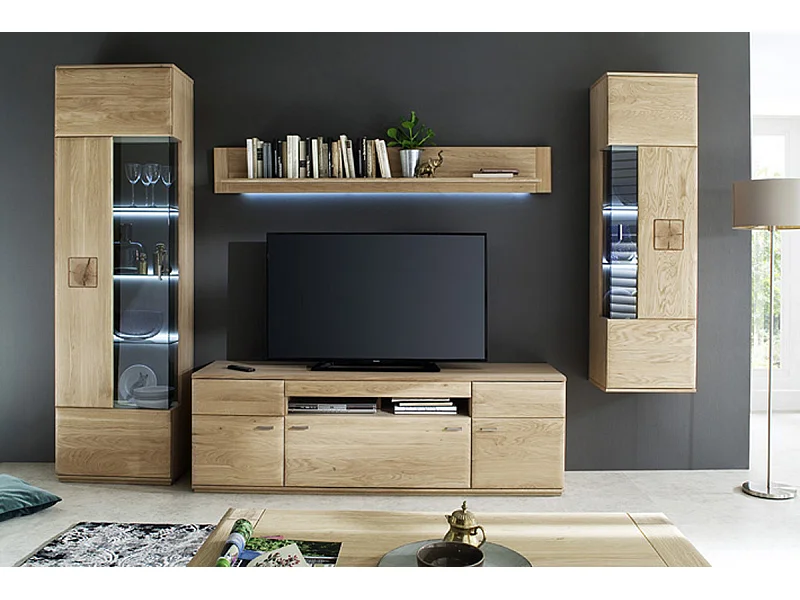 Ensemble séjour 4 éléments en chêne massif bianco avec LED