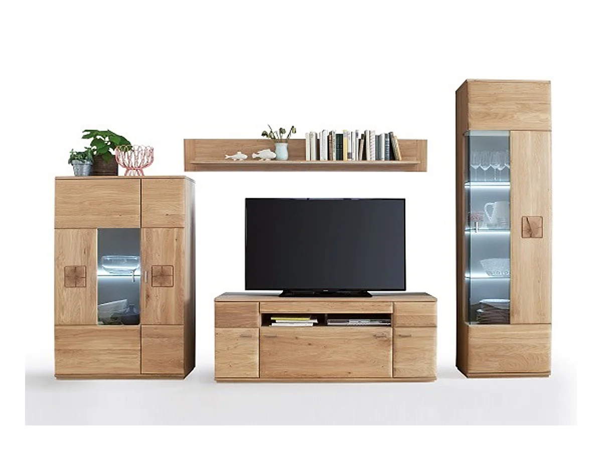 Ensemble de salon 4 pièces en chêne massif bianco avec Éclairage LED