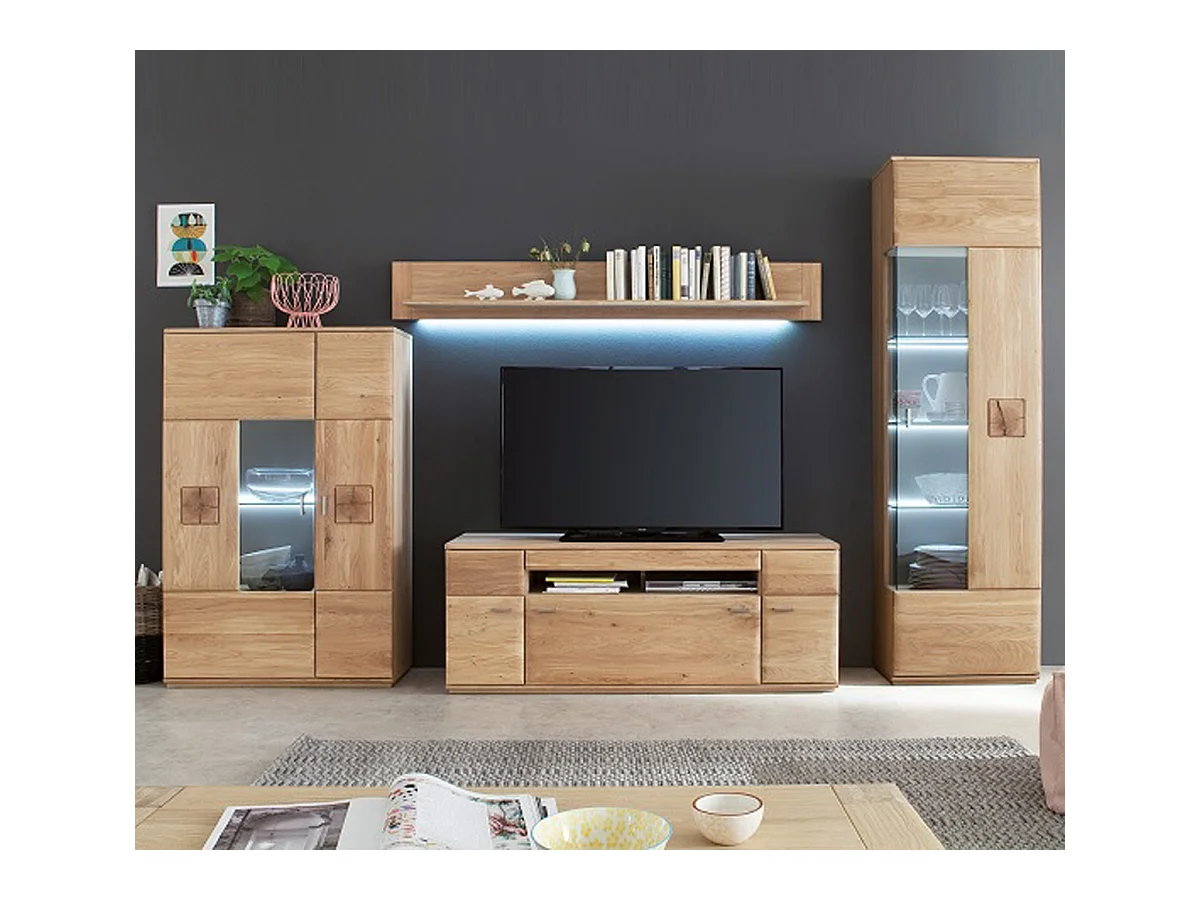 Ensemble de salon 4 pièces en chêne massif bianco avec Éclairage LED