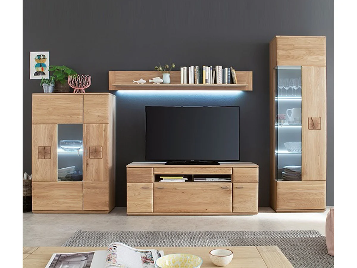 Ensemble de salon 4 pièces en chêne massif bianco avec Éclairage LED