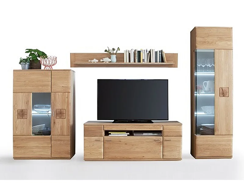 Ensemble de salon 4 pièces en chêne massif bianco avec Éclairage LED