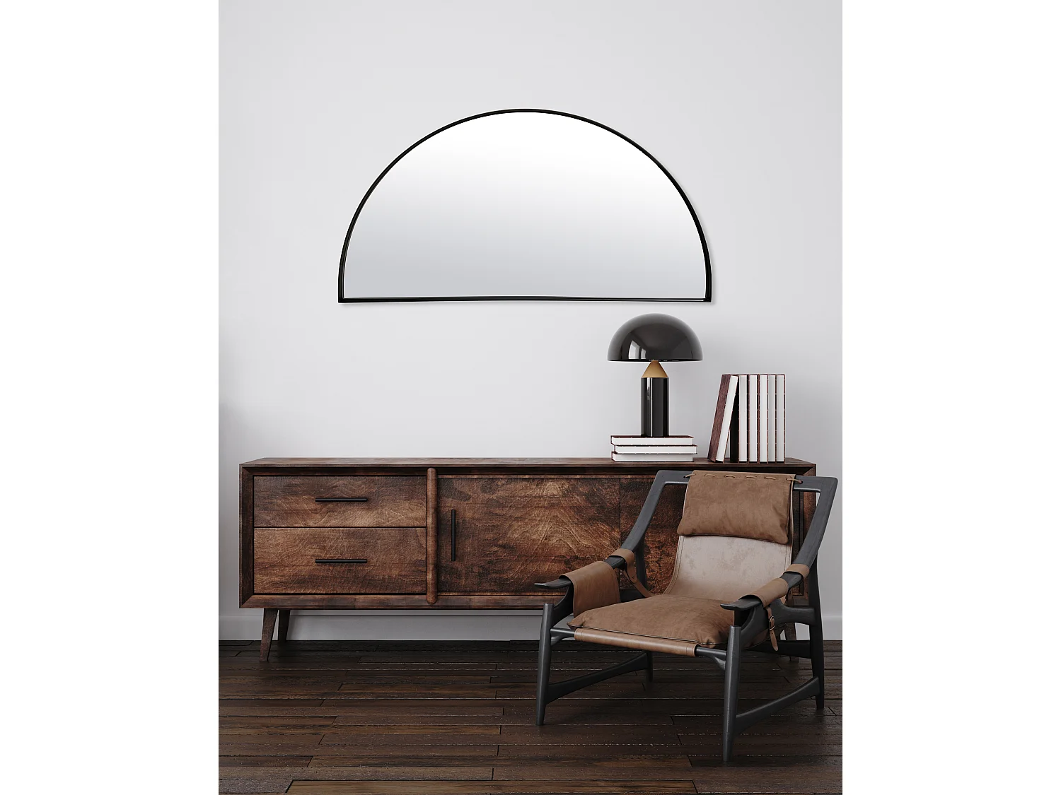 Miroir fin noir demi cercle 50x100cm