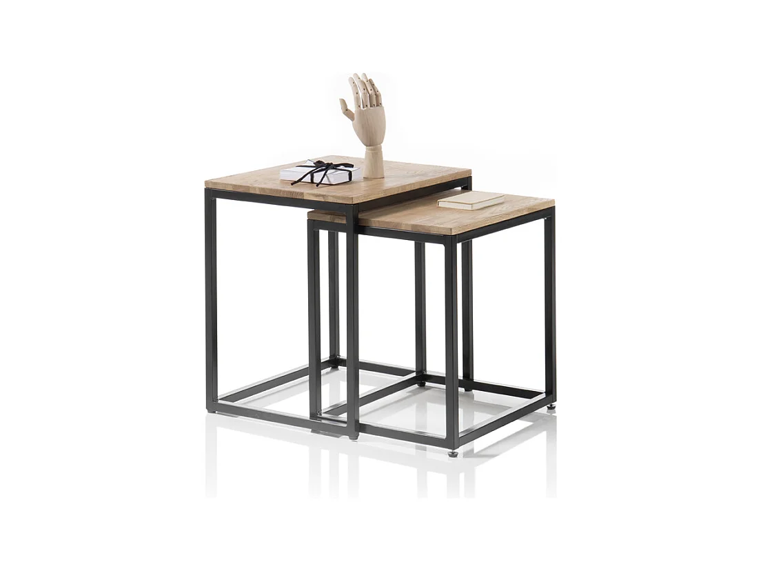 Set de 2 tables basses en chêne massif huilé - L50 x H50 x P40 cm