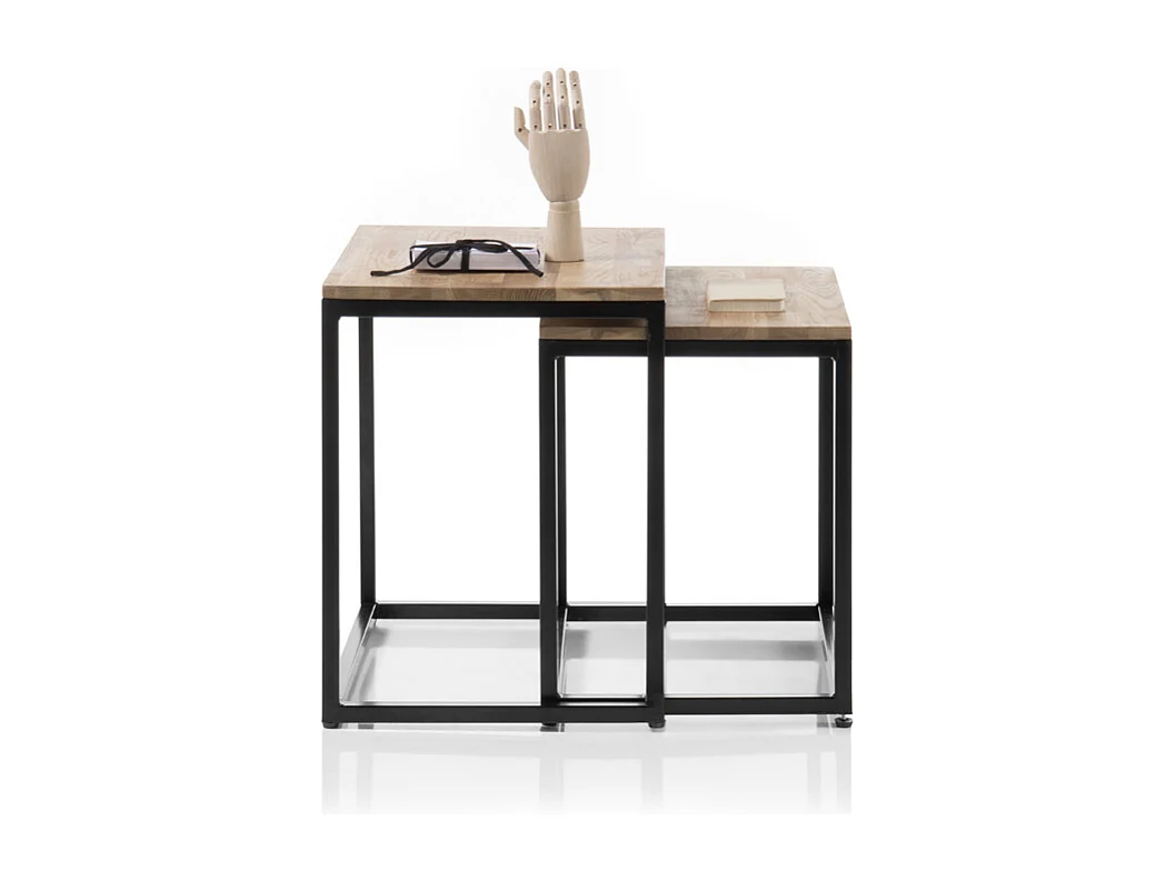 Set de 2 tables basses en chêne massif huilé - L50 x H50 x P40 cm