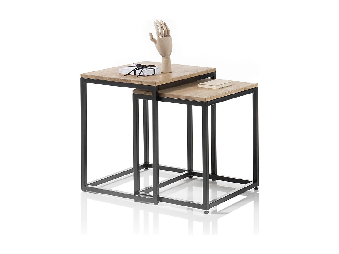 Set de 2 tables basses en chêne massif huilé - L50 x H50 x P40 cm