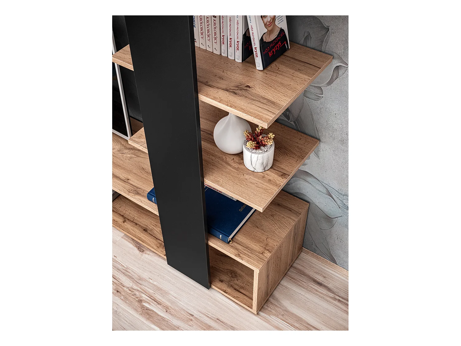 Parete attrezzata da soggiorno moderna 190x152 PAP142 rovere e nero opaco