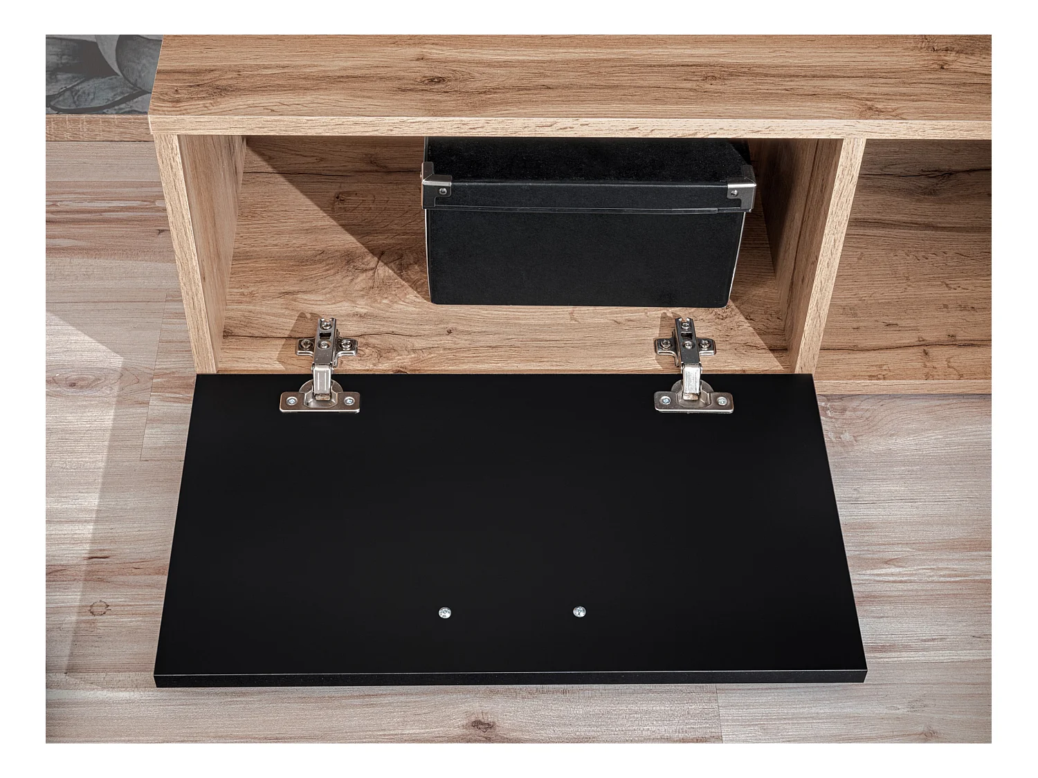 Parete attrezzata da soggiorno moderna 190x152 PAP142 rovere e nero opaco