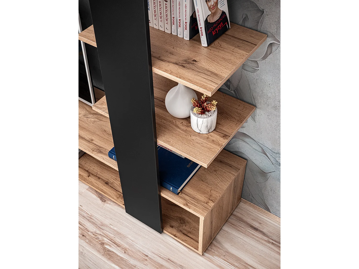 Parete attrezzata da soggiorno moderna 190x152 PAP142 rovere e nero opaco