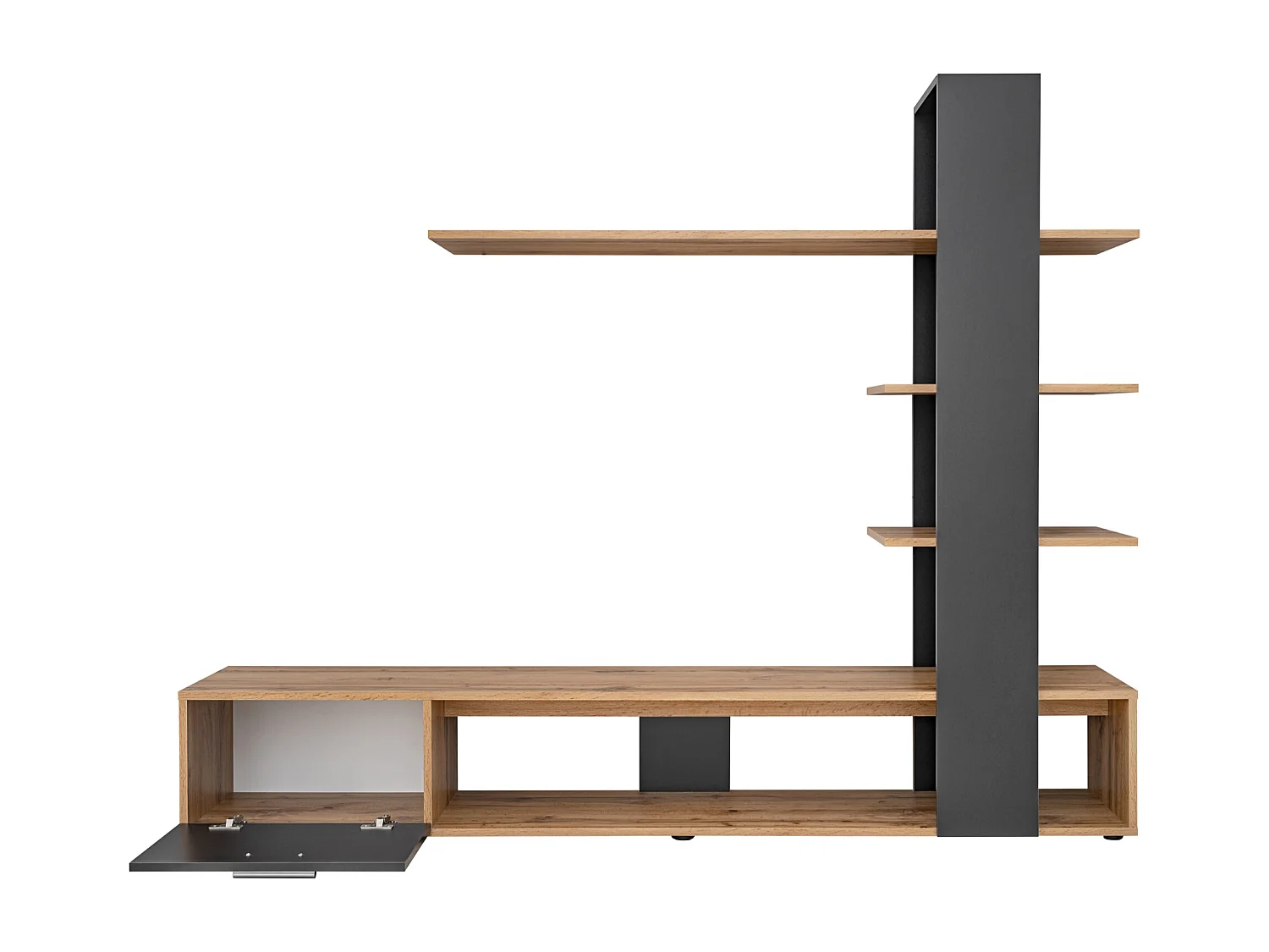 Parete attrezzata da soggiorno moderna 190x152 PAP142 rovere e nero opaco