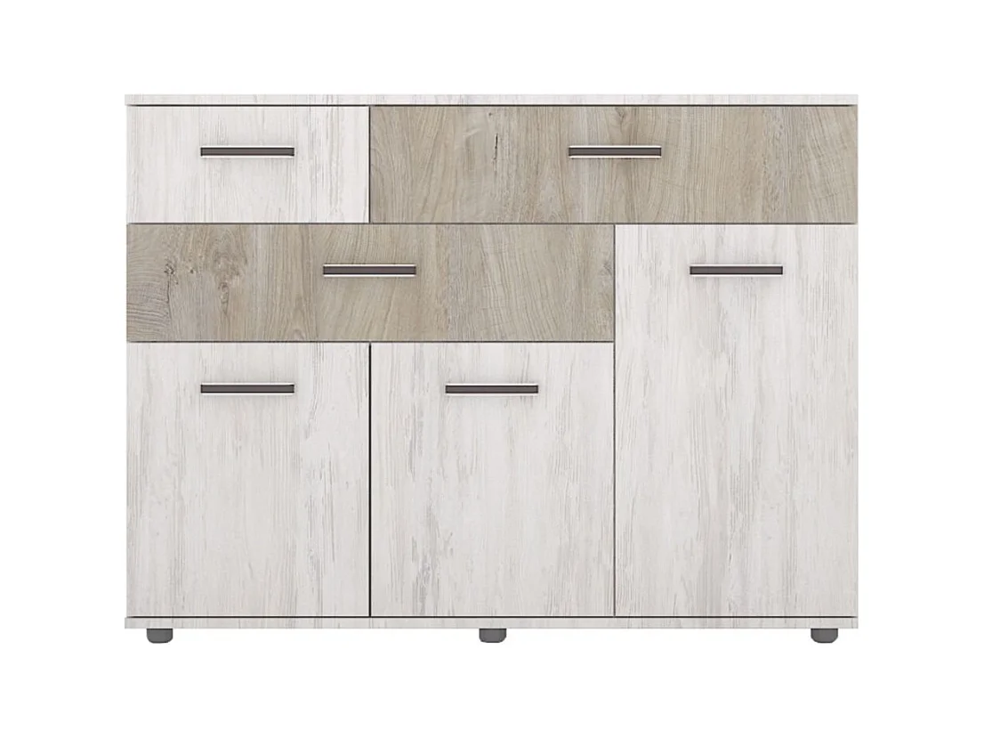 Parete attrezzata modulare con vetrinetta e luce led rovere scuro e rovere bianco SG27