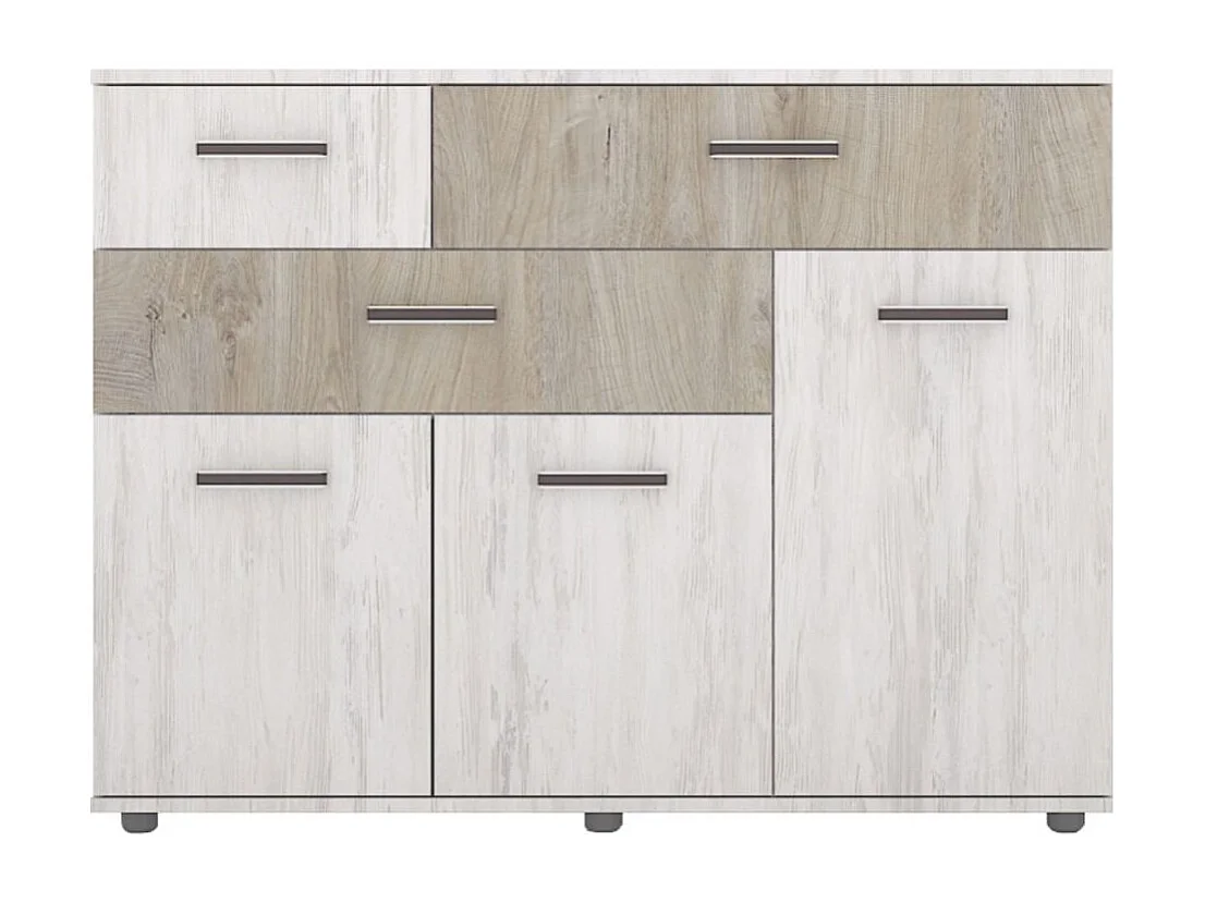 Parete attrezzata modulare con vetrinetta e luce led rovere scuro e rovere bianco SG27