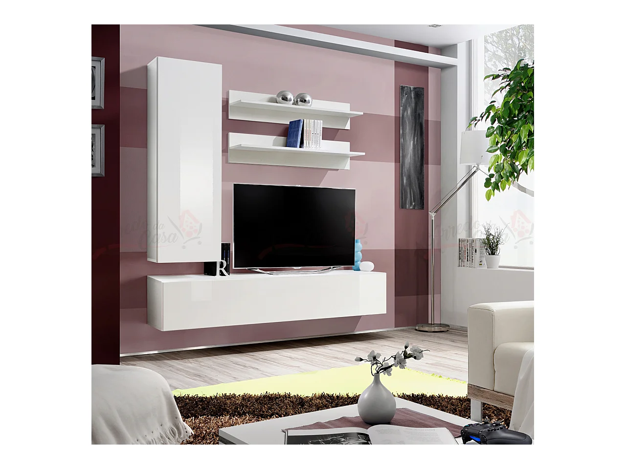 Parete attrezzata soggiorno stile moderno piccola 160x170 bianco PAP99