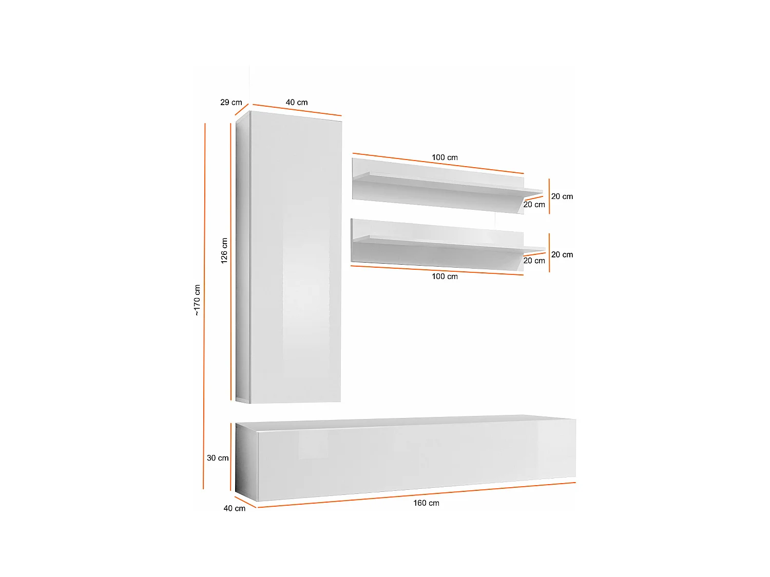 Parete attrezzata soggiorno stile moderno piccola 160x170 bianco PAP99